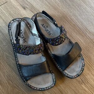 Alegria Black Sandals with Colorful Details